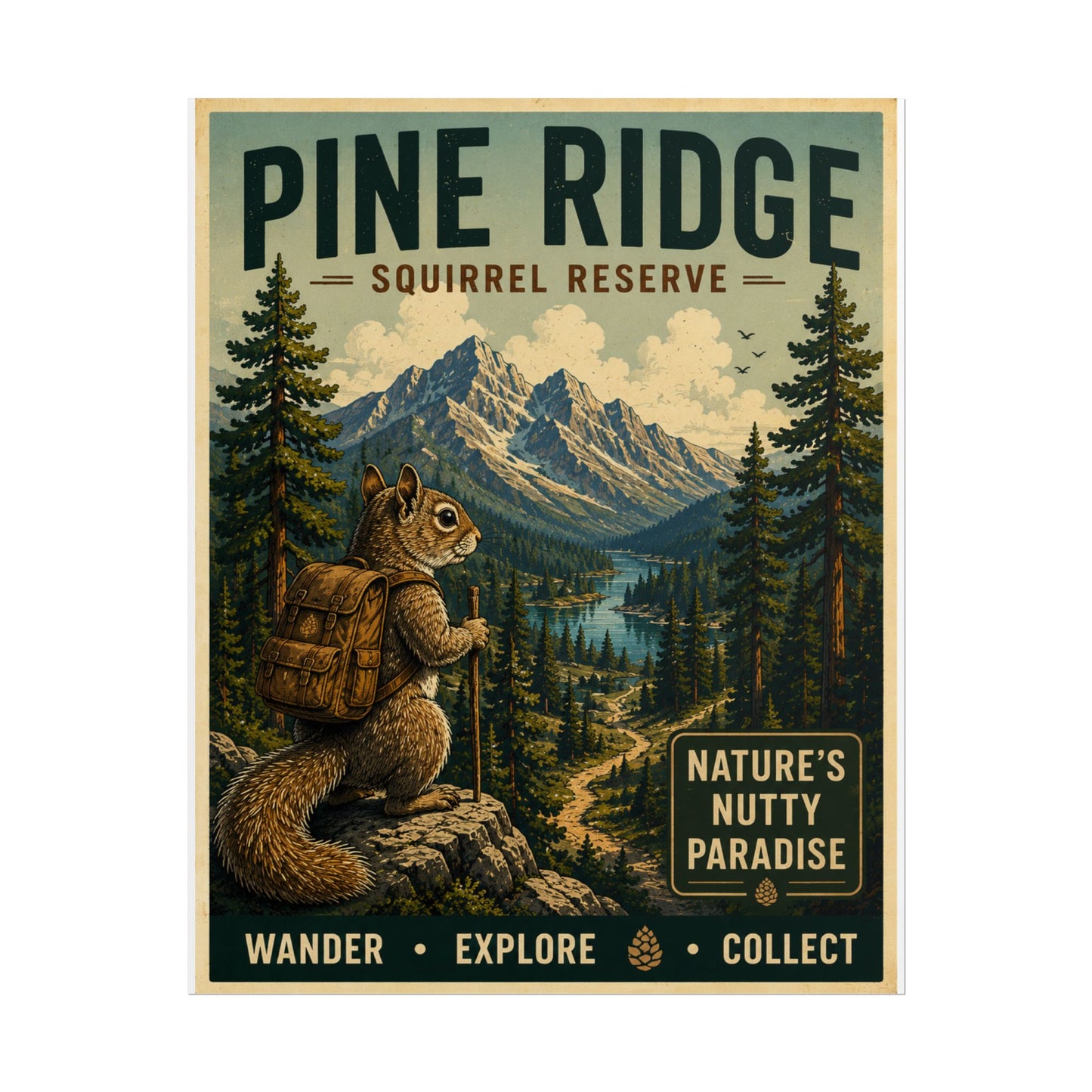 Pine Ridge Squirrel Reserve Rolled Poster – Vintage Nature Travel Print