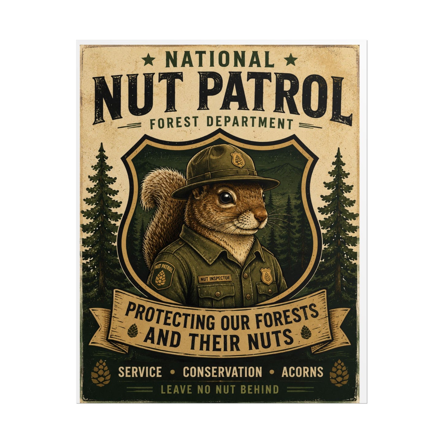 Rolled Poster - 'National Nut Patrol' Vintage Squirrel Conservation Print
