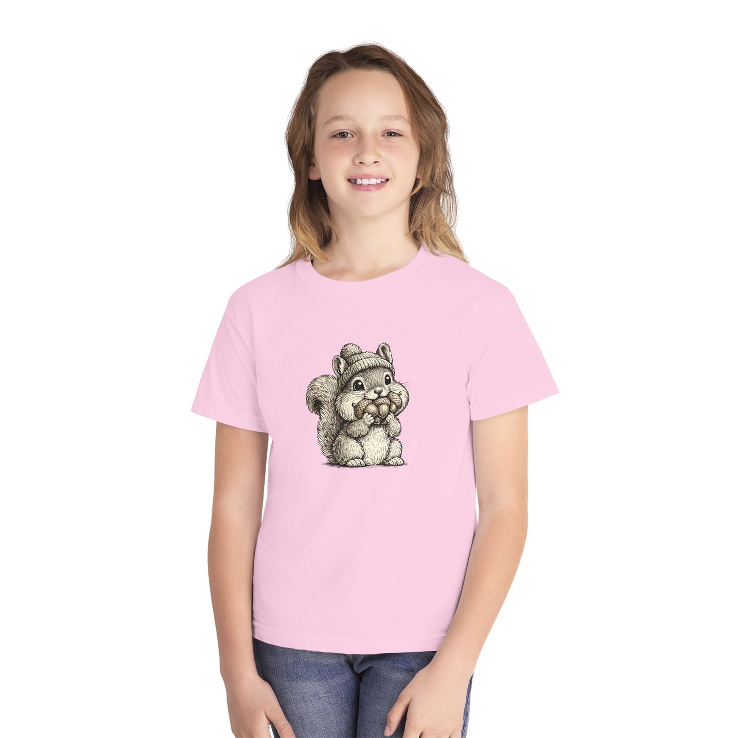 Youth Tee — Cute Vintage Sketch Squirrel Graphic