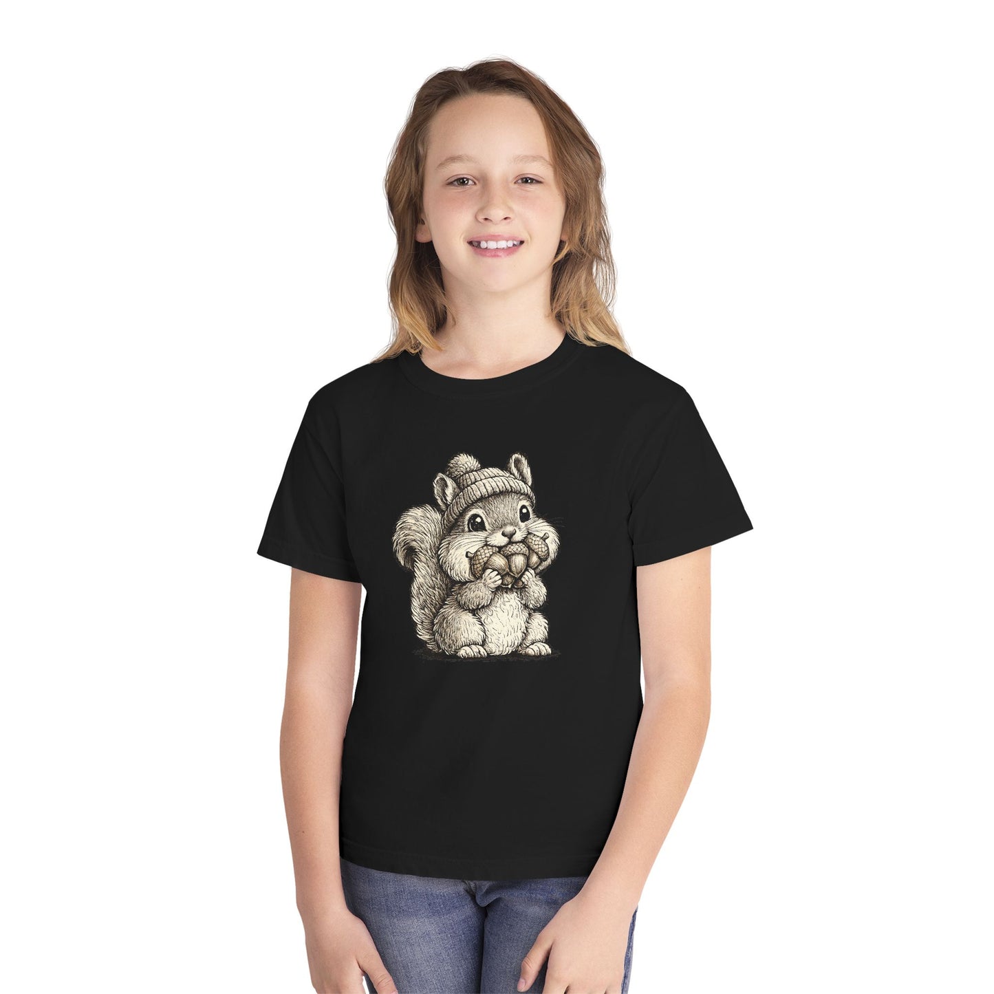 Youth Tee — Cute Vintage Sketch Squirrel Graphic