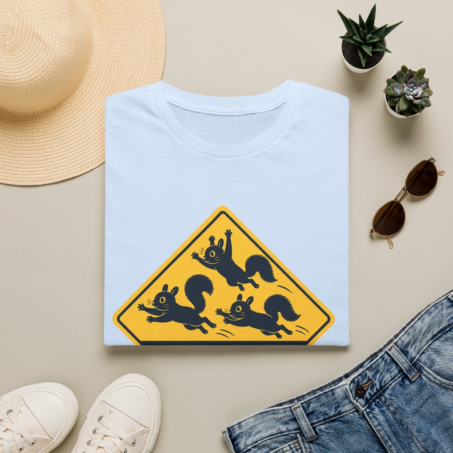 T-Shirt — Cute Squirrel Crossing Sign Tee (Japanese Text)