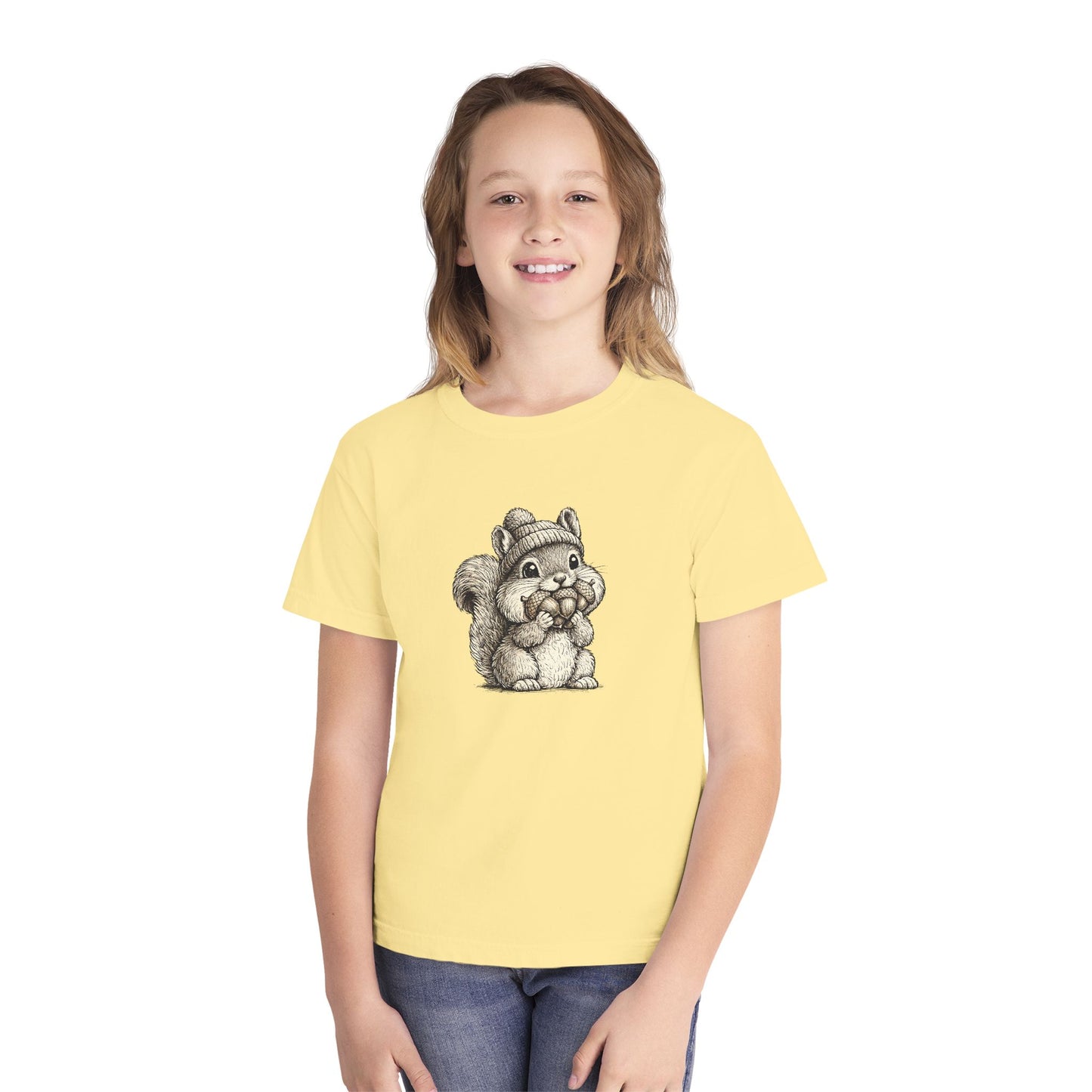 Youth Tee — Cute Vintage Sketch Squirrel Graphic