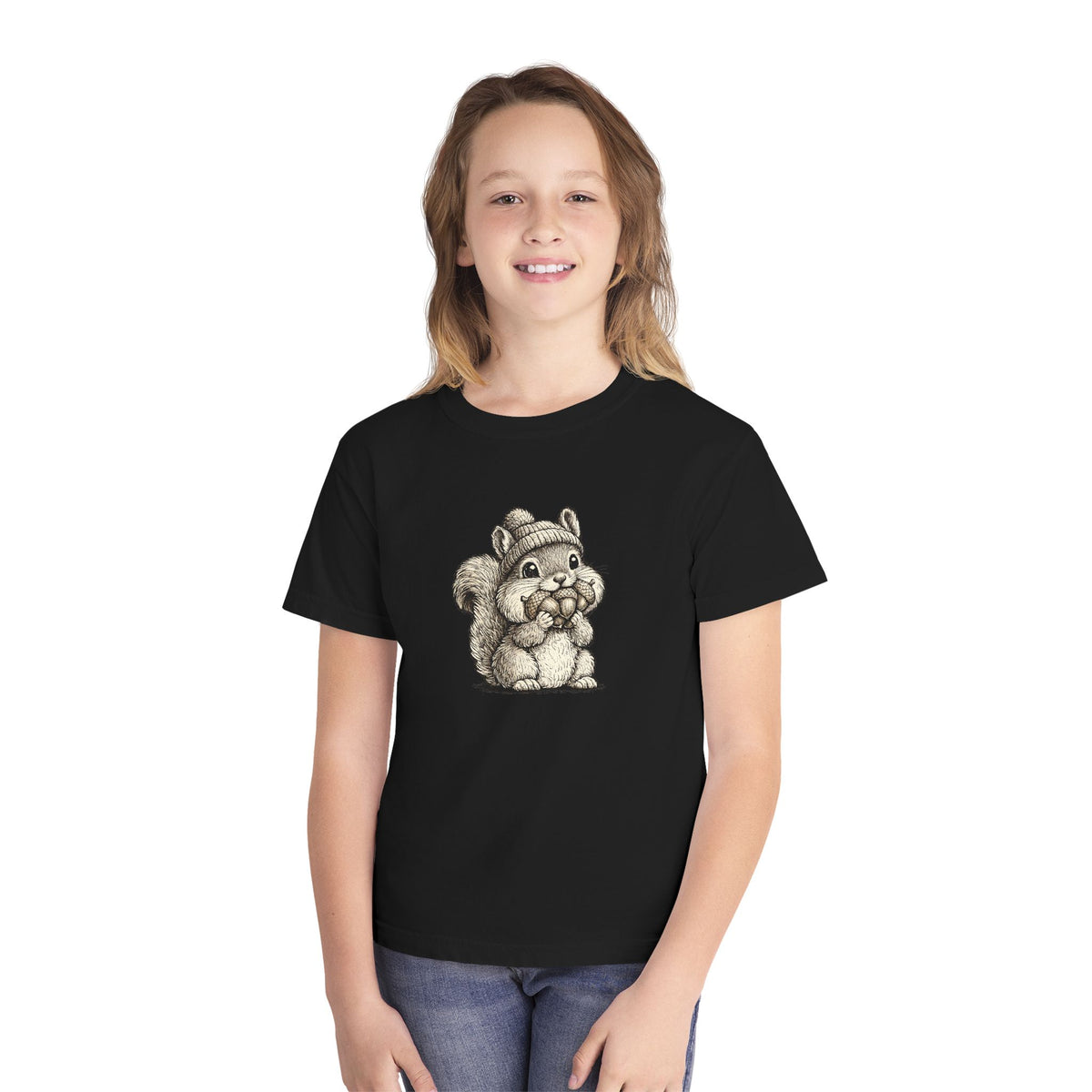 Youth Tee — Cute Vintage Sketch Squirrel Graphic