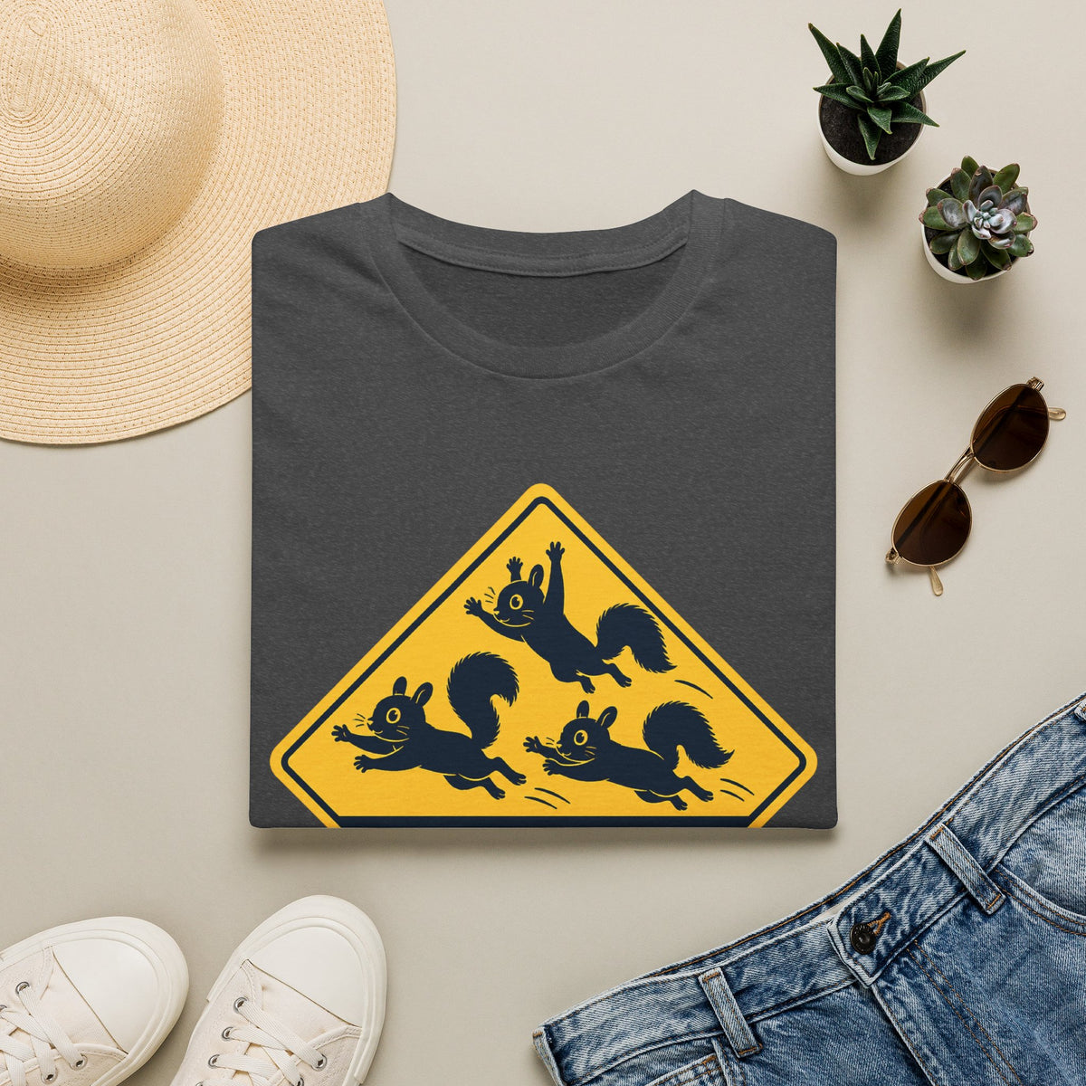 T-Shirt — Cute Squirrel Crossing Sign Tee (Japanese Text)