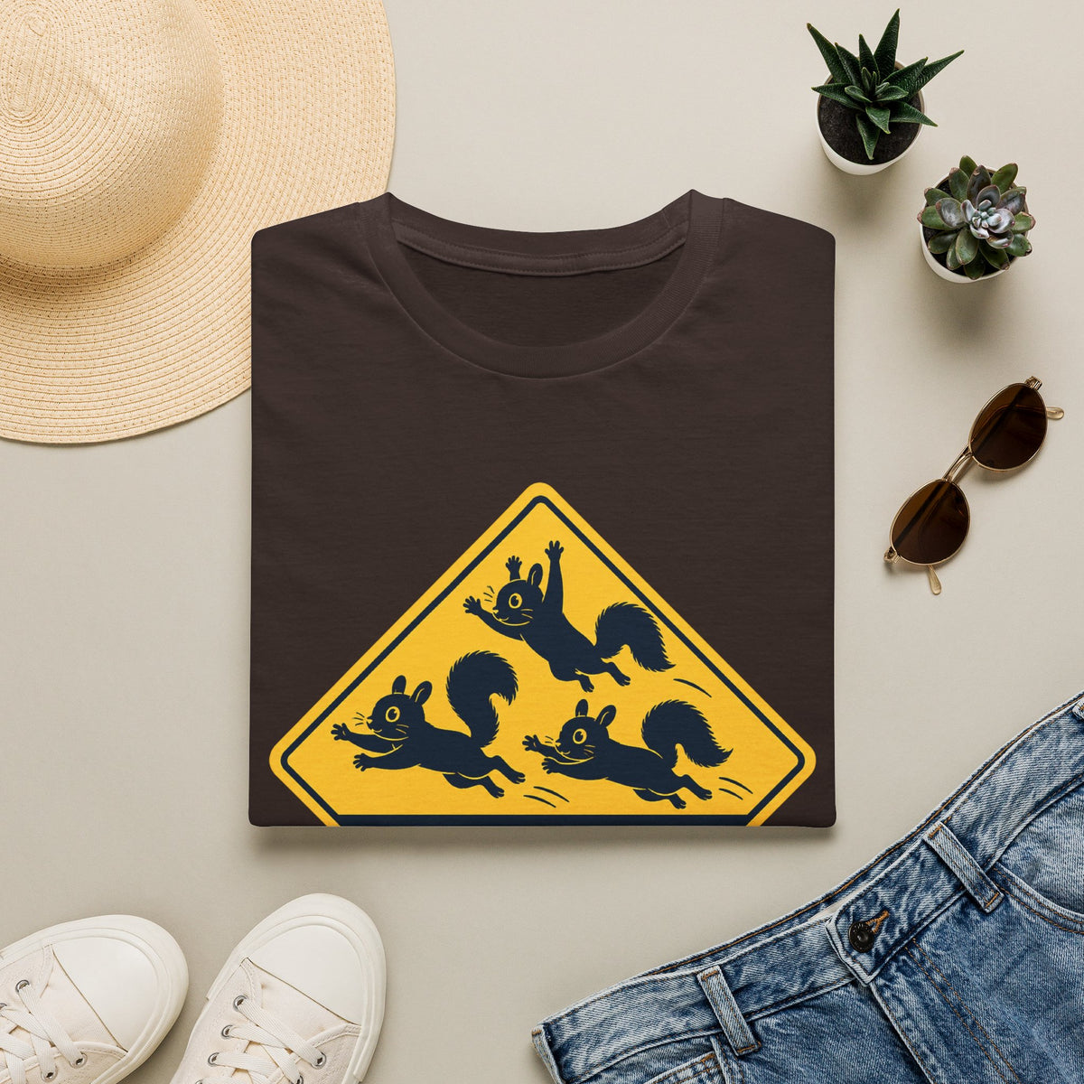 T-Shirt — Cute Squirrel Crossing Sign Tee (Japanese Text)