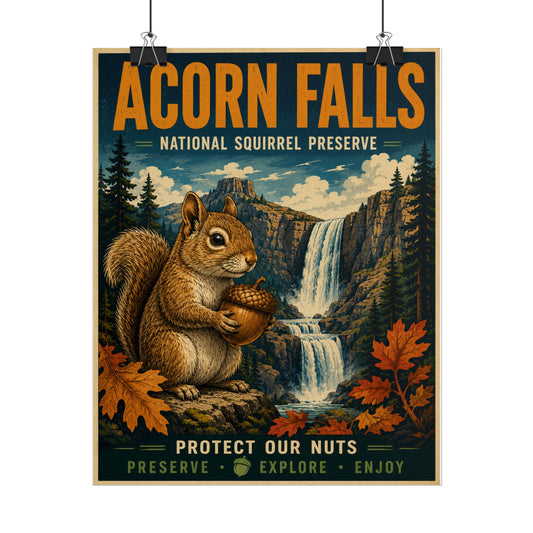 Acorn Falls Poster — Vintage National Squirrel Preserve Travel Art