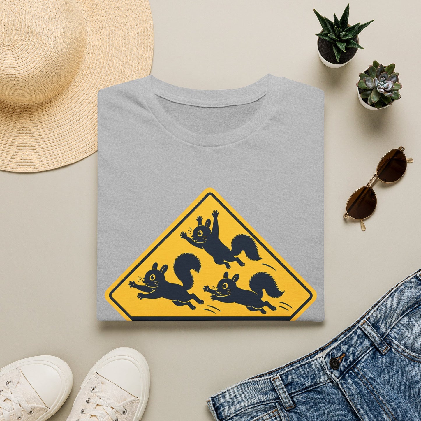 T-Shirt — Cute Squirrel Crossing Sign Tee (Japanese Text)