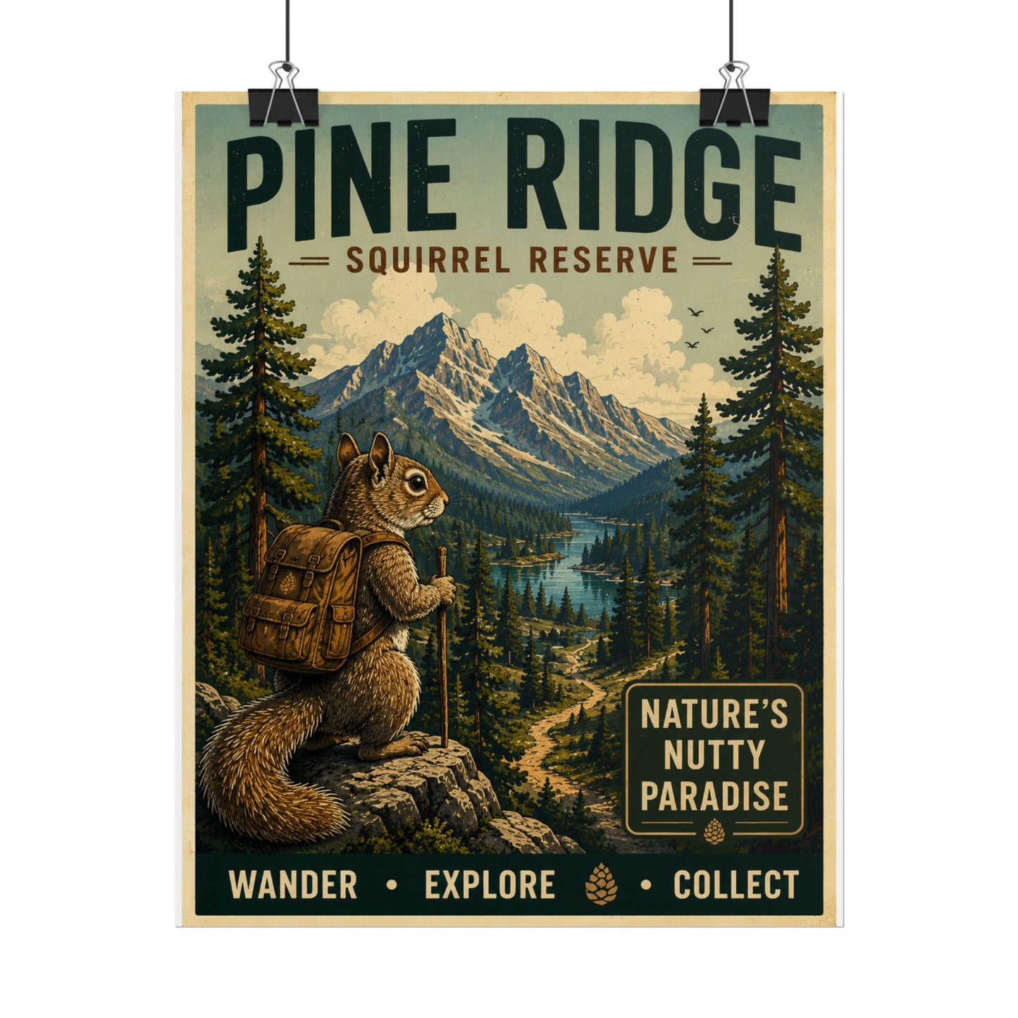 Pine Ridge Squirrel Reserve Rolled Poster – Vintage Nature Travel Print