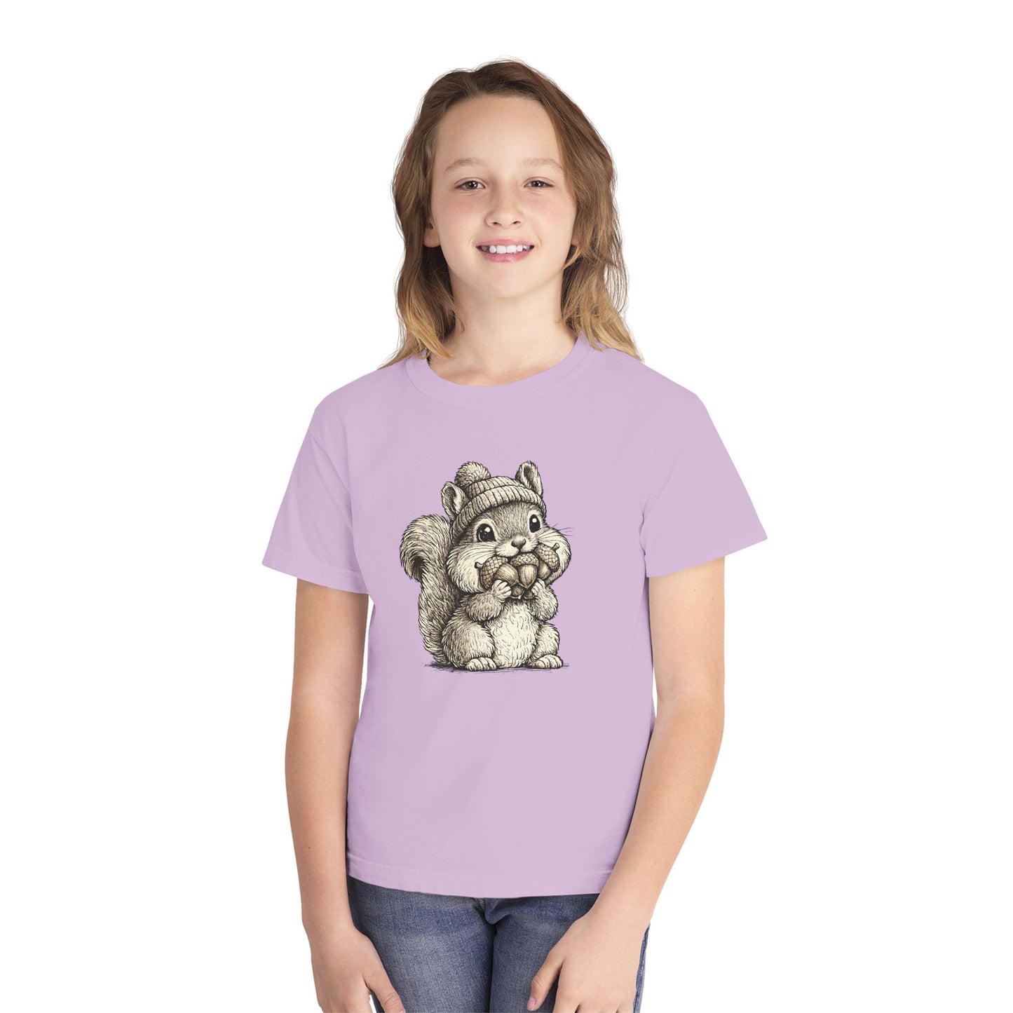 Youth Tee — Cute Vintage Sketch Squirrel Graphic