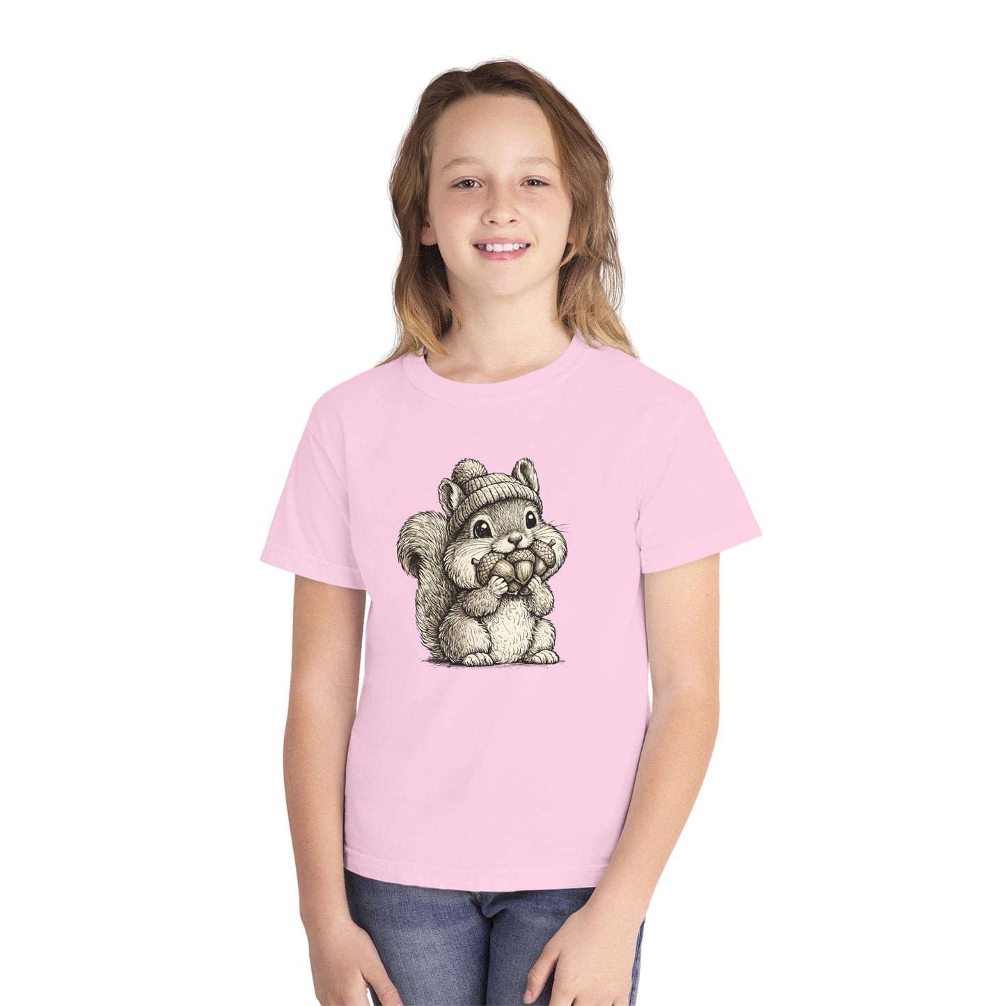 Youth Tee — Cute Vintage Sketch Squirrel Graphic