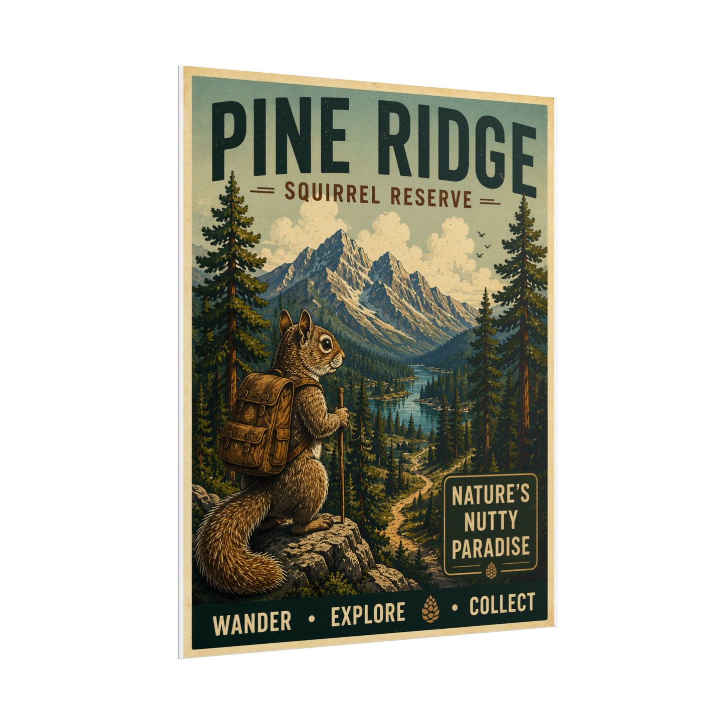 Pine Ridge Squirrel Reserve Rolled Poster – Vintage Nature Travel Print