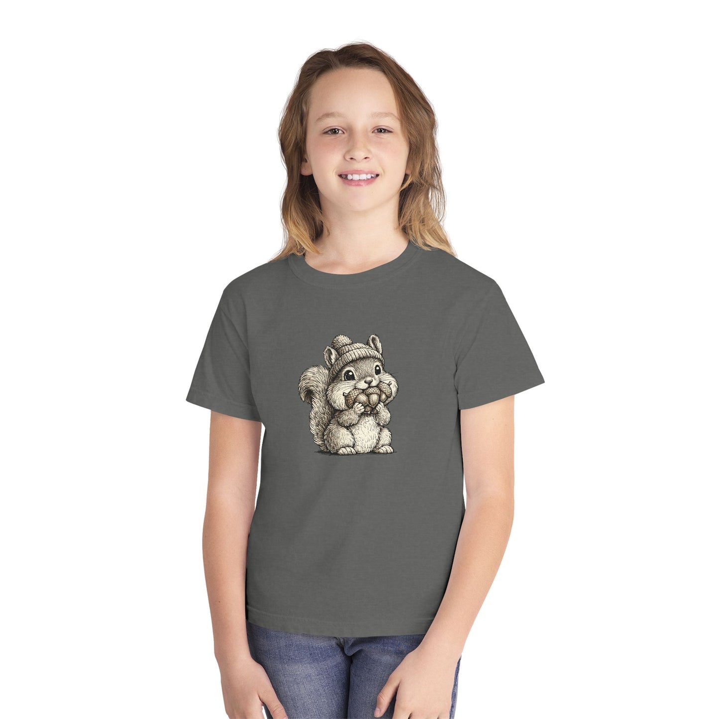 Youth Tee — Cute Vintage Sketch Squirrel Graphic