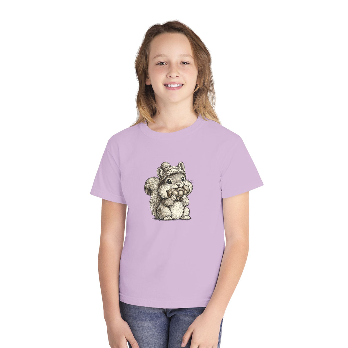 Youth Tee — Cute Vintage Sketch Squirrel Graphic