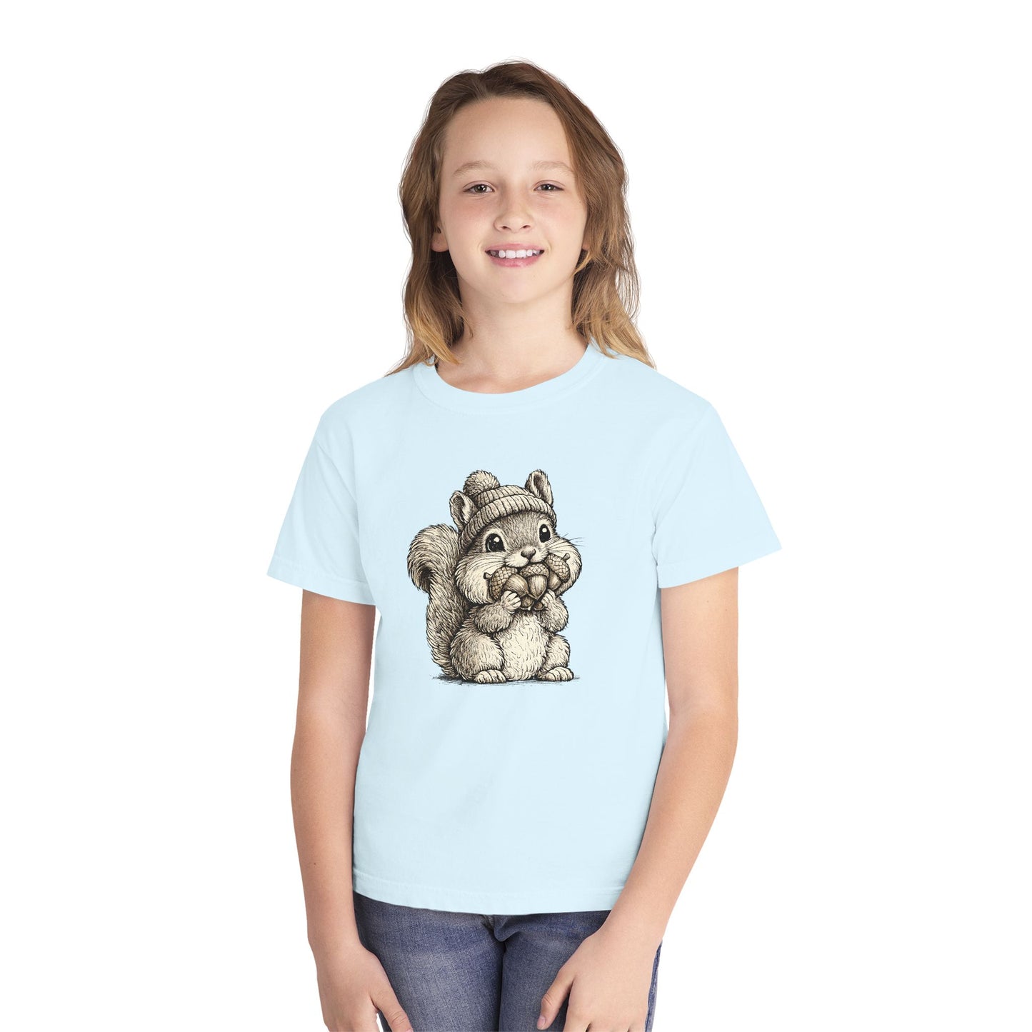 Youth Tee — Cute Vintage Sketch Squirrel Graphic