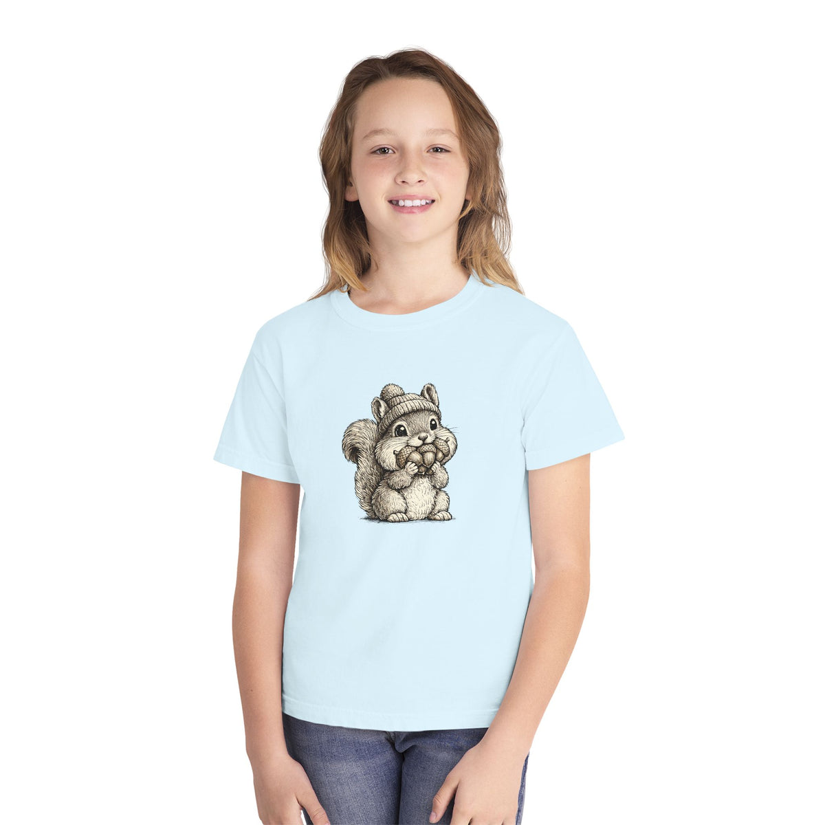 Youth Tee — Cute Vintage Sketch Squirrel Graphic