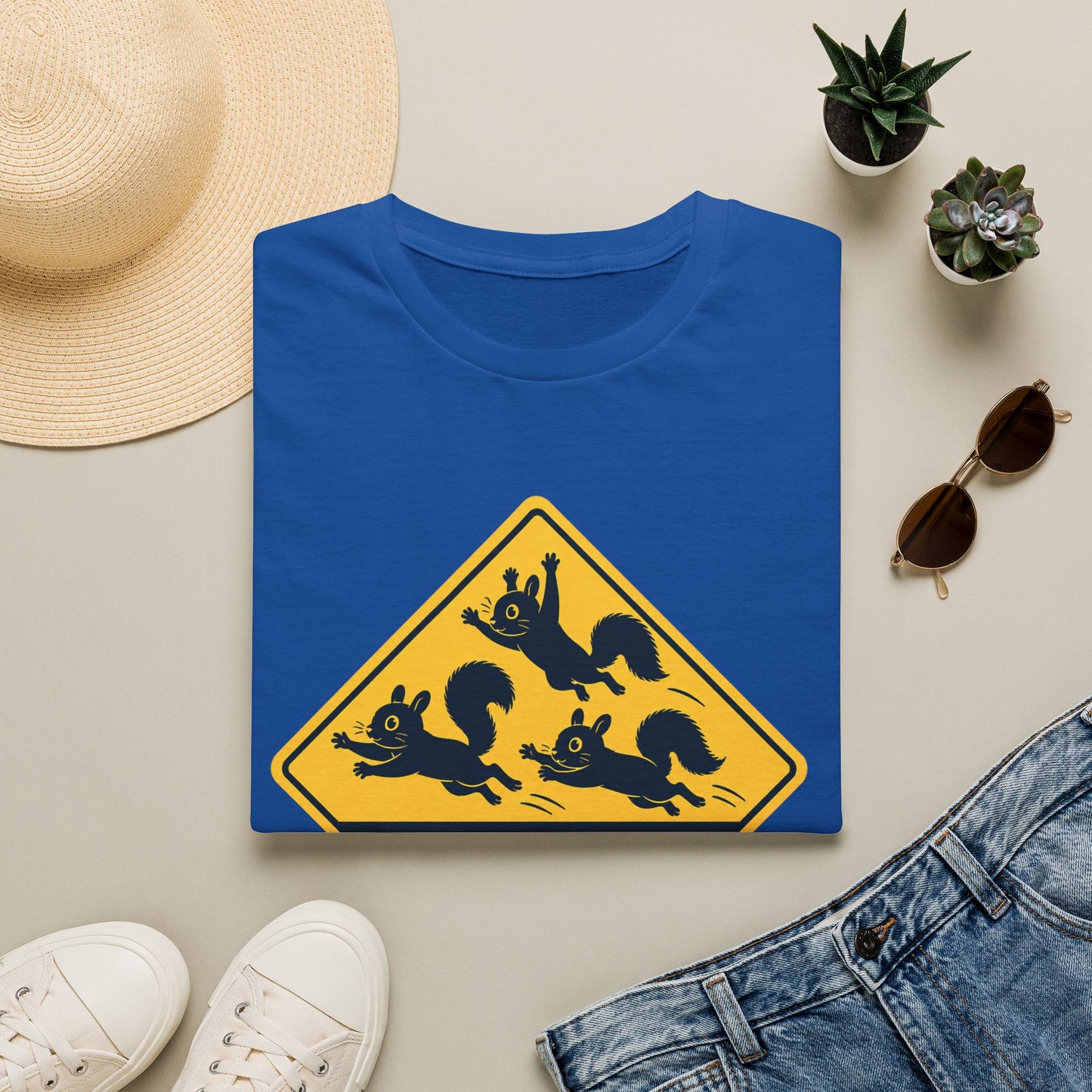 T-Shirt — Cute Squirrel Crossing Sign Tee (Japanese Text)