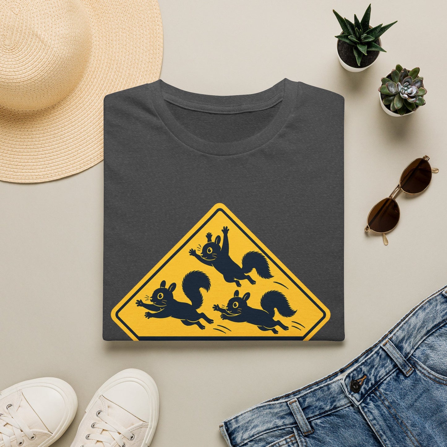 T-Shirt — Cute Squirrel Crossing Sign Tee (Japanese Text)