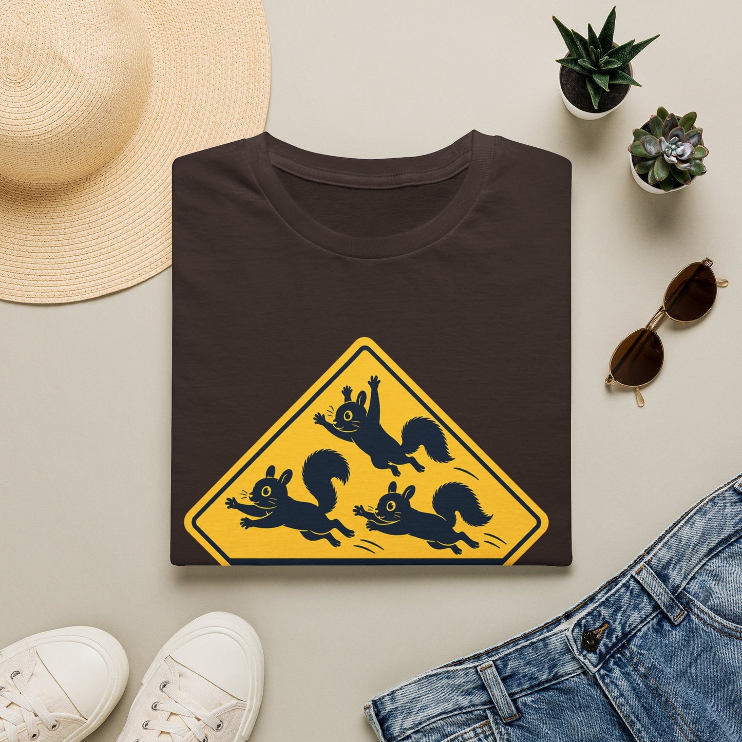 T-Shirt — Cute Squirrel Crossing Sign Tee (Japanese Text)