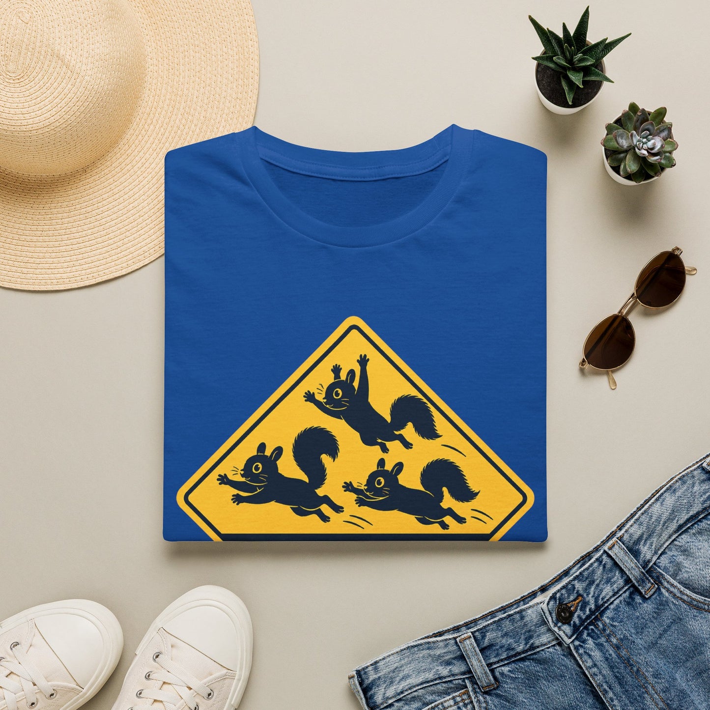 T-Shirt — Cute Squirrel Crossing Sign Tee (Japanese Text)