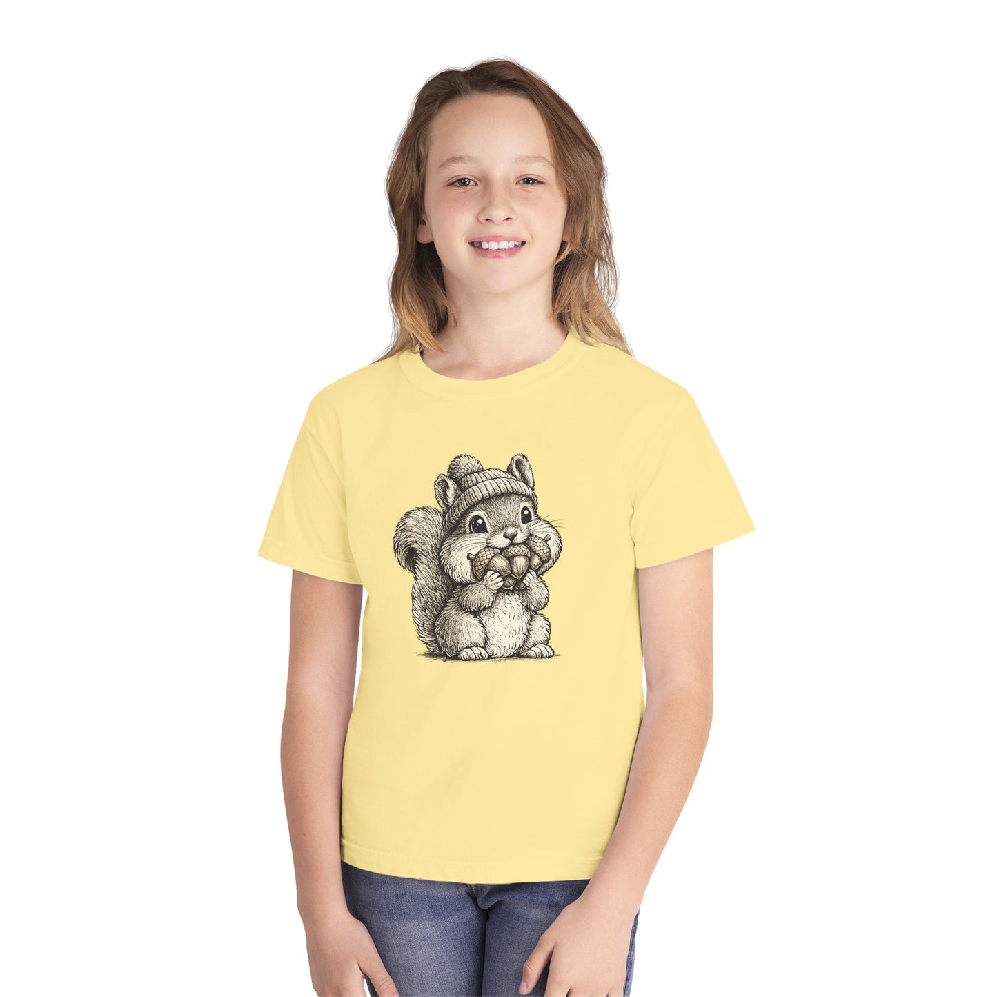 Youth Tee — Cute Vintage Sketch Squirrel Graphic