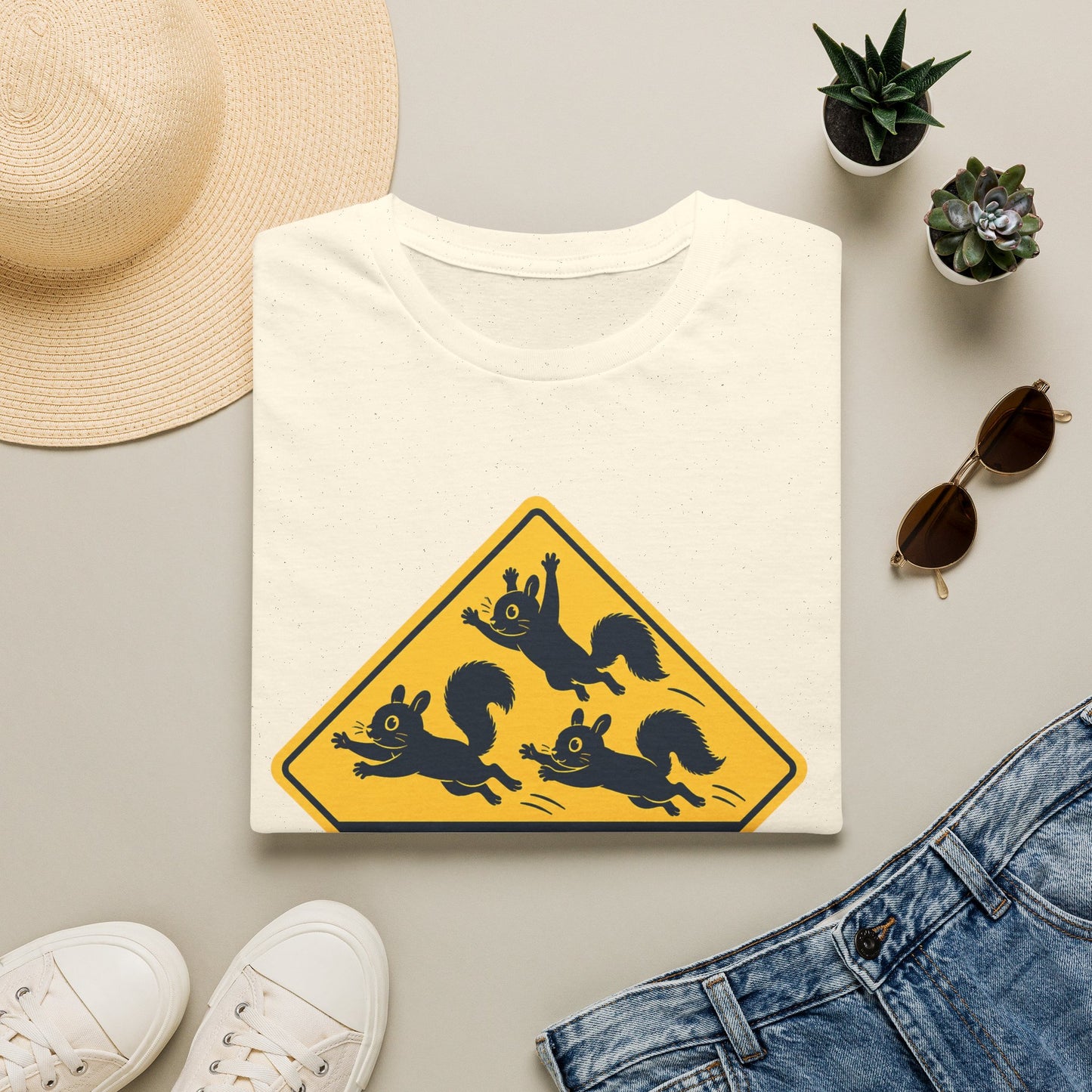 T-Shirt — Cute Squirrel Crossing Sign Tee (Japanese Text)