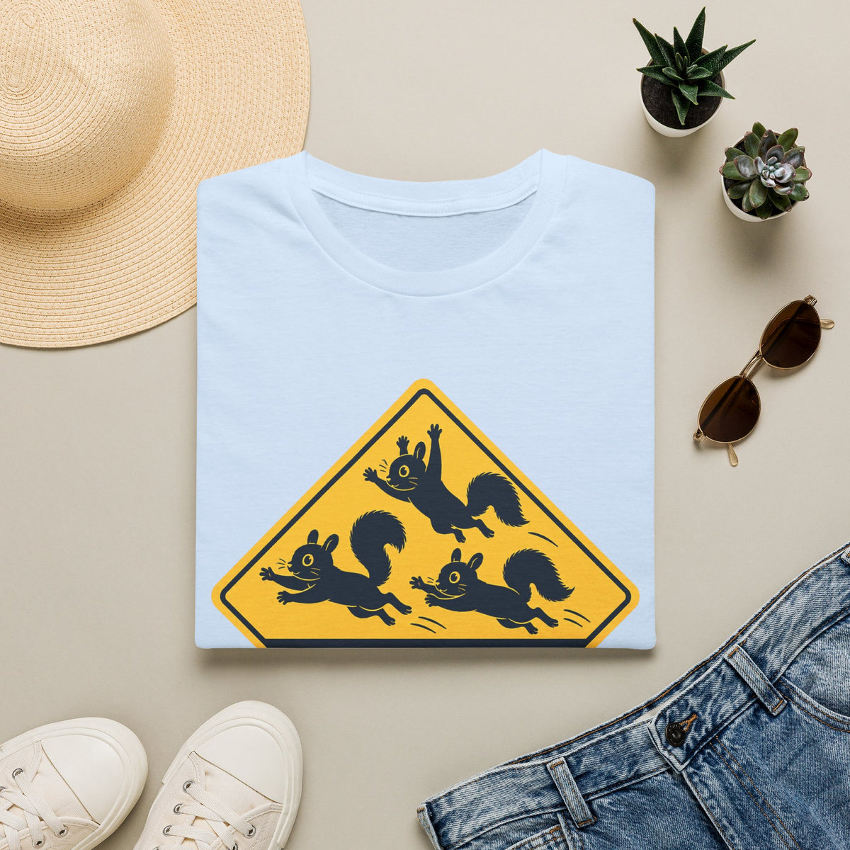 T-Shirt — Cute Squirrel Crossing Sign Tee (Japanese Text)